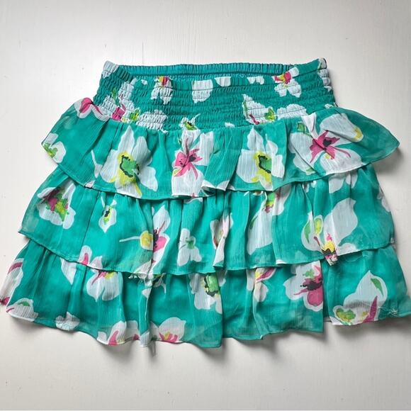 Old Navy Girls  Elastic Waist Floral Green Ruffle Lined Skirt Sz L - Picture 2 of 8